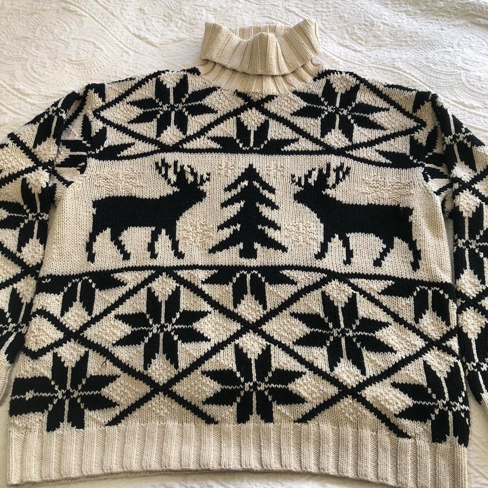 Lauren Ralph Lauren Black and Cream Reindeer Turtleneck Sweater